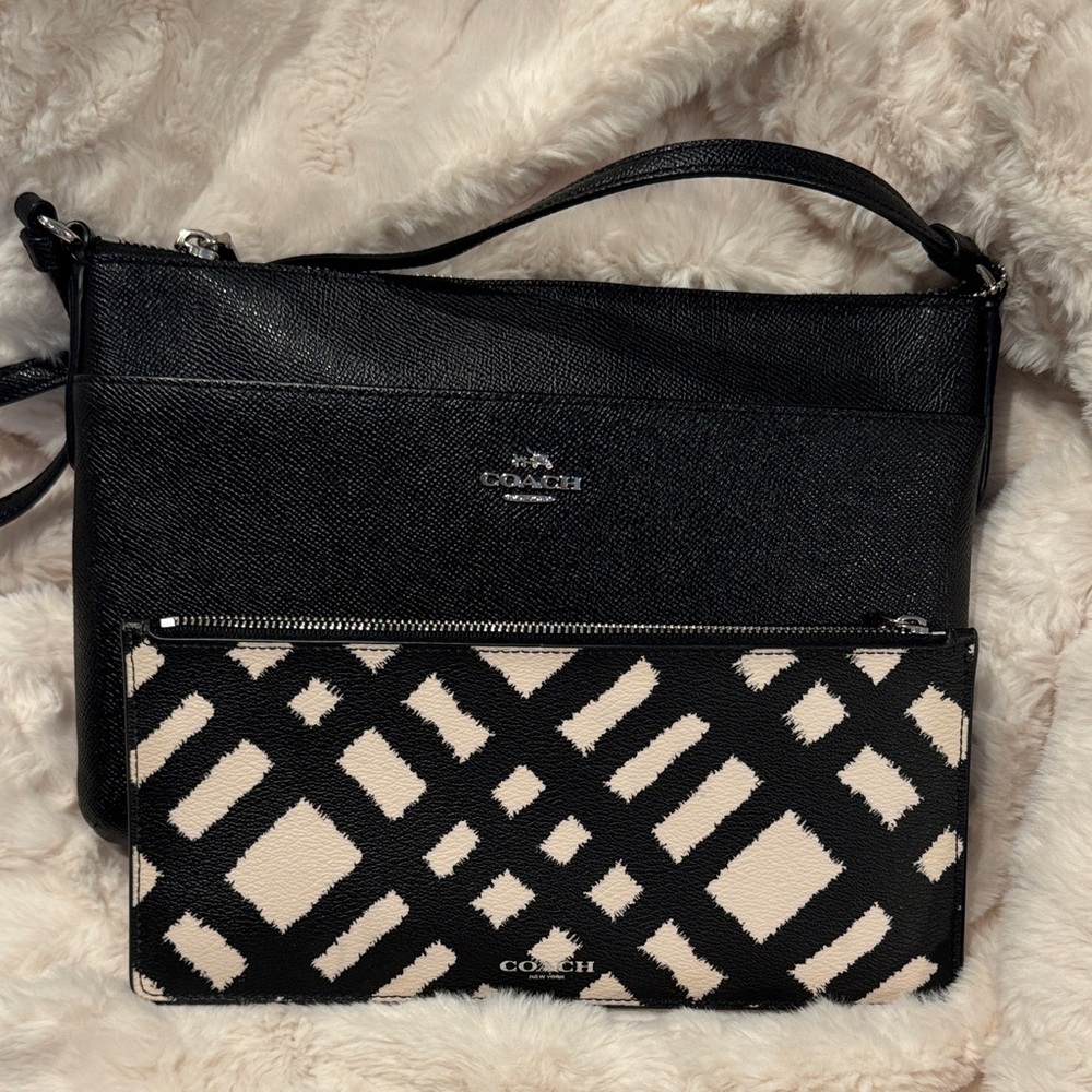 2 piece Coach Crossbody Bag with Cream/Black pouch. Silver hardware!  Excellent